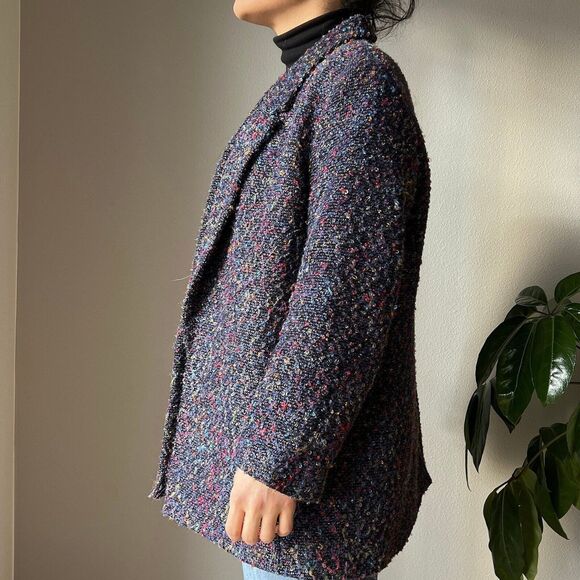 vtg y2k blue speckled boucle open front coat retro jacket‎ market blazer XL boho - Picture 4 of 9